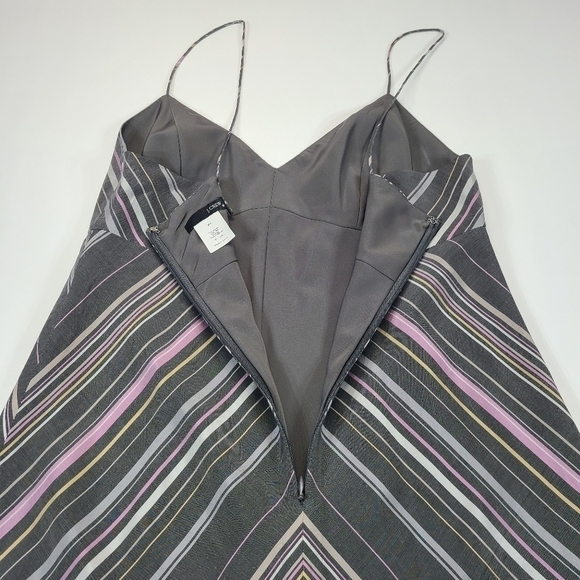 J. Crew Midi Dress Sleeveless Silk Blend V-Neck in Multicolor Chevron, Size 4P - Picture 8 of 13